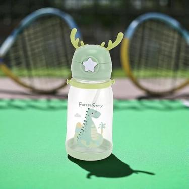 Imagem de 1 pç garrafa de água tira chifre copo de palha 580ml PP PC silicone verde 22 x 9 x 8 cm