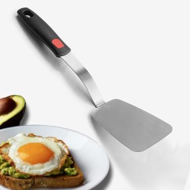 Imagem de Espátula flexível sólida de aço inoxidável, espátula de metal fino para frigideira de ferro fundido, lâmina fina e cabo de silicone resistente ao calor, ótimo para ovo, biscoito, carne, crepe, médio