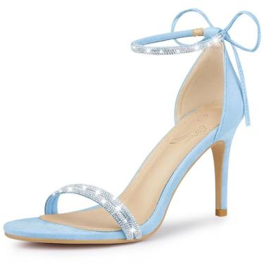 Imagem de Perphy Sandálias femininas de salto agulha com strass, Azul-celeste, 35