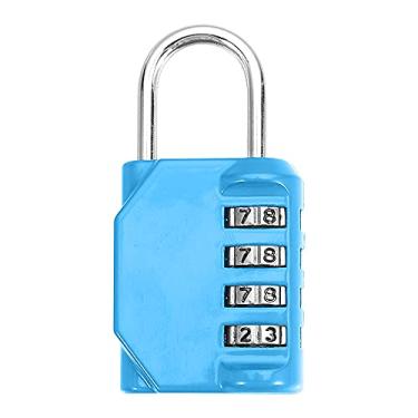 Imagem de Bloqueio azul com 4 dígitos e senha, cadeado de combinação redefinível com código de metal para acessórios de viagem