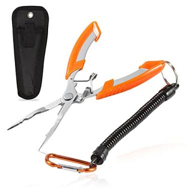 Imagem de Alicate de pesca de nariz de agulha removedor de gancho de aço inoxidável com cortador de linha tesoura de pesca