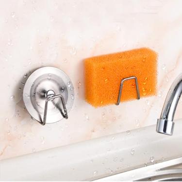 Imagem de Pacote com 2 ganchos adesivos de pia de cozinha de aço inoxidável – Perfeito para pendurar esfregões, panos de prato e coadores (prata)