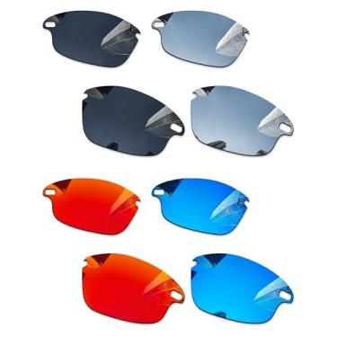 Imagem de Combine8 4 pares de lentes de reposição ploarizadas para óculos de sol Oakley Fast Jacket OO9097 71 mm - preto + titânio prata + azul gelo + vermelho fogo