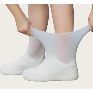 Imagem de 1 par de capas de sapato de látex à prova d'água, portátil, reutilizável e antiderrapante para atividades ao ar livre, Branco, Medium