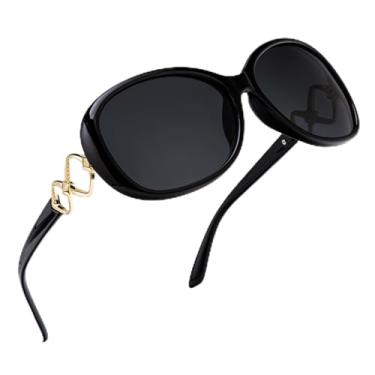 Imagem de Óculos de sol femininos polarizados grandes para mulheres, óculos de sol polarizados Jackie O para dirigir na praia e golfe, Preto/cinza