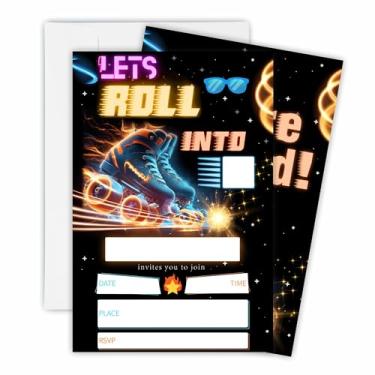 Imagem de 15 peças Let's Roll Into..Convite de aniversário com 15 envelopes brancos combinando para meninos e meninas, patinação em rolo lembrancinhas de festa de aniversário suprimentos de decorações - OL-A76