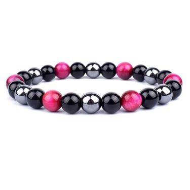 Imagem de Pulseira de proteção tripla: homens e mulheres 8 mm feita à mão com olho de tigre genuíno ônix preto e pedra vulcânica – cristais de cura para sorte, prosperidade e felicidade, Medium, Pedra, Sem