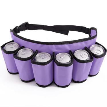 Imagem de Cinto de cerveja, pacote com 6 suportes de cinto de refrigerante, pochete ajustável, coldre de cerveja roxo, cintos de cerveja, acessórios para homens e mulheres, adequado para acampamento ao ar livre