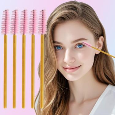 Imagem de 50 carretéis descartáveis de escova de cílios para extensão de cílios para sobrancelha, sobrancelha e maquiagem (alça dourada rosa)