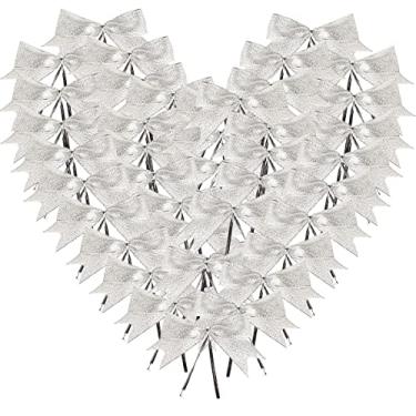 Imagem de Gravata torcida Micomon 50 peças com laço dourado prateado com fita metálica, Prata