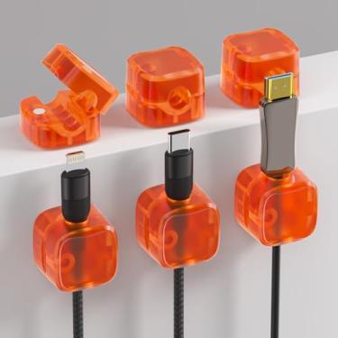 Imagem de Pacote com 6 clipes magnéticos organizadores de cabos coloridos – Clipes de gerenciamento de cabos de mesa, cabo de carregador [suave ajustável] para mesa de cabeceira Ofiice (laranja 6P)