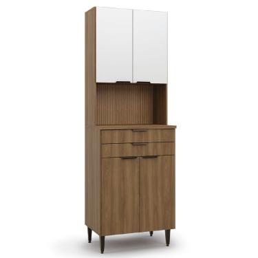 Imagem de Armário de Cozinha Paneleiro Com Nicho Para Micro-ondas 4 Portas 2 Gavetas Nogal/Branco Paris Batrol