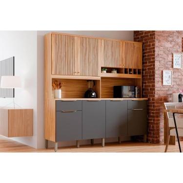 Imagem de Cozinha Compacta Kit Concord C- 8 Portas E 2 Gavetas 200x206cm Amendoa-grafite - Ronipa