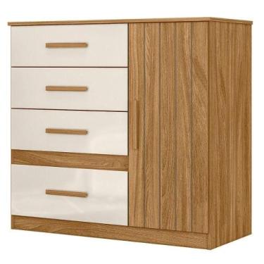 Imagem de Comoda Venus 4 Gavetas 1 Porta 98 Cm Freijo Off White Friso Moval - MO