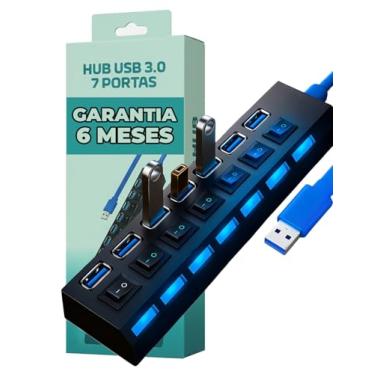 Imagem de hub usb 3.0 7 ou 4 portas alta velocidade 5gbps Adaptador USB PRemium Compativel com Computador Notebook Impressoras (7 Portas)
