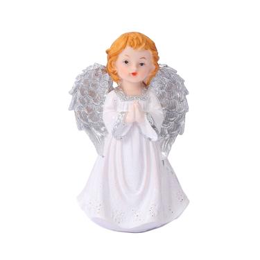Imagem de Estatueta de resina de anjo orando 13 cm com asas prateadas