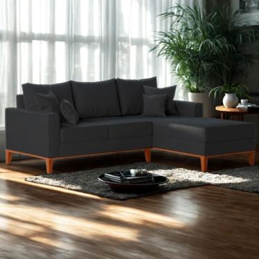 Imagem de Sofá 3 Lugares Beny Com Chaise Direito Linho Grafite