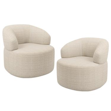 Imagem de Kit 02 Poltronas Giratória Orgânica Para Sala De Estar Living Helena L02 Linho Palha - Lyam Decor