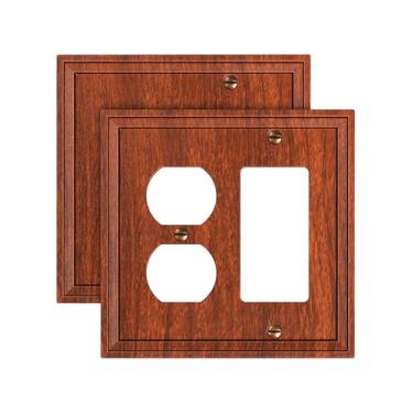 Imagem de TREEWELL Pacote com 2 placas de cobertura para interruptor de luz duplex/decorador, capas de tomada elétrica decorativa moderna de grão de madeira, placas de interruptor de parede de fibra de bambu e