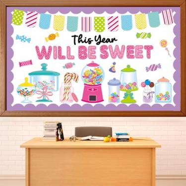 Imagem de QOUBAI Conjunto de quadro de avisos doces doces decoração de quadro de avisos para sala de aula rosa recortes de máquina de chiclete decorações de sala de aula para decoração de volta às aulas