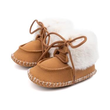 Imagem de Sawimlgy Botas de neve de inverno de pelúcia para bebês meninos e meninas, caubói, borlas, laço no tornozelo, com zíper lateral, sola macia, para recém-nascido, quente, primeiro andador, berço