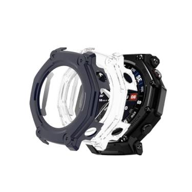 Imagem de Capa para Amazfit T-Rex 3 Pro 48 mm, protetor de tela rígido WUNIAK para Amazfit T-Rex 3 Pro, vidro temperado 9H, cobertura total, amortecedor à prova de choque, (pacote com 2, transparente + azul)