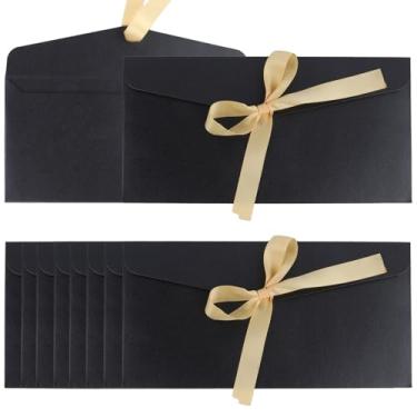 Imagem de Pacote com 20 envelopes decorativos pretos perolados com laço de fita, envelope de presente de Natal de 20 x 10 cm, envelope de convite de saudação, conjunto puro clássico para festa de casamento