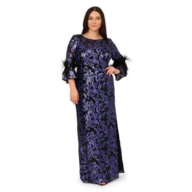 Imagem de Adrianna Papell Vestido feminino bordado com lantejoulas, Preto/azul, 25 Plus Size