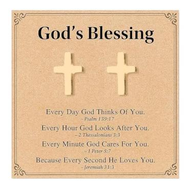 Imagem de Brincos de cruz para mulheres e homens, pequenos brincos de cruz com cartão, joias cristãs, presentes de Natal, Large, Aço inoxidável, Sem pedra preciosa