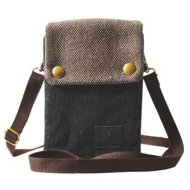 Imagem de LassZone Bolsa feminina pequena transversal de lona para celular bolsa de moedas carteira mini bolsas de ombro bolsa de pulso clutch, Preto, Small