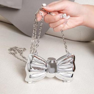 Imagem de Bolsa tiracolo pequena para mulheres, bolsa clutch de acrílico para mulheres, bolsa de ombro à noite, bolsa de mão com corrente para festa de casamento, Laço prateado, Bolsa de ombro