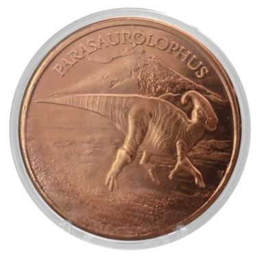 Imagem de Parasaurolophus Dinosaur - 1 oz Pure .999 Copper Round Collecticble 39mm Challenge Coin in Capsule - COA by Heavenly Metals