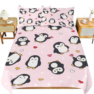 Imagem de IBTKQSM Jogo de edredom com tema fofo, pinguins, decoração de quarto, cama de pinguim, capa de edredom casal casal casal king size com 2 fronhas para crianças, adolescentes, adultos, mulheres, homens