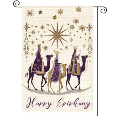 Imagem de AVOIN colorlife Bandeira Happy Epiphany Garden 30,5 x 45,7 cm, dupla face, três homens sábios, estrela de Belém, Jesus Natal, decoração ao ar livre