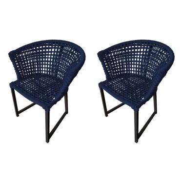 Imagem de Kit 2 Cadeiras Salinas Corda Náutica Base Em Alumínio Preto-azul Marinho - Cor: Azul