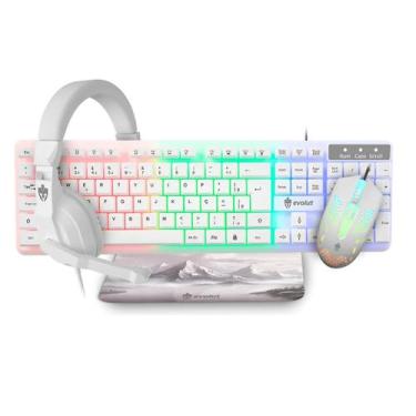 Imagem de Kit Gamer Rgb Teclado Mouse Fone Mouse Branco Teclado Branco - Evolut