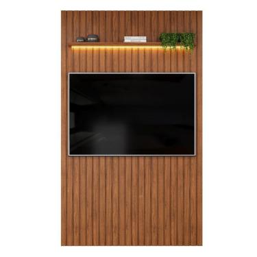 Imagem de Painel Para Tv Até 55 Polegadas 1,43m Ripado Autêntico Com Led E Prateleira Montreal Madeirado Madeirado