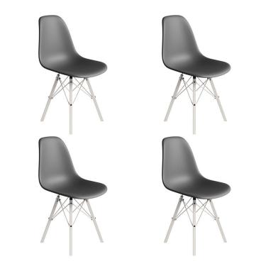 Imagem de Conjunto 4 Cadeiras Eames Estilo Moderno Em Ferro Branco Com Assento Cinza
