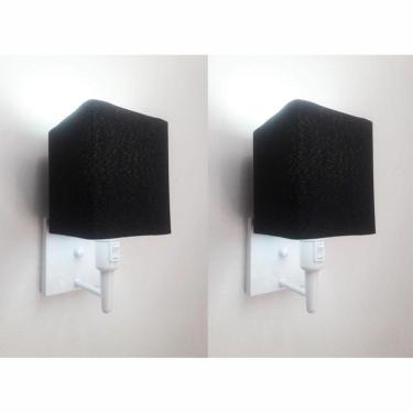 Imagem de Kit-2 Arandela Quadrada Md-2019 Branco C- Inter Liga E Desl Cúpula Em Tecido Preto - Bivolt