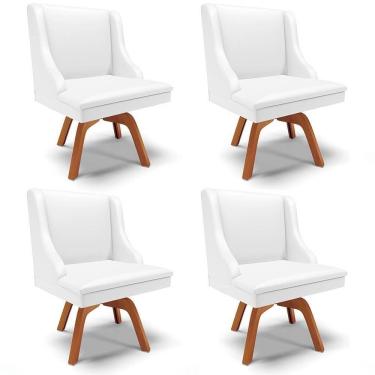 Imagem de Kit 4 Cadeiras Estofadas Para Sala De Jantar Base Giratória De Madeira Lia Sintético Branco - Ibiza