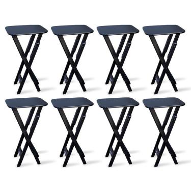 Imagem de Kit 8 Mesas Bistrã? Dobrã?vel Madeira Padrã?o Preto? Cor: Preto