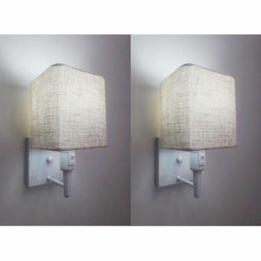 Imagem de Kit-2 Arandela Quadrada Md-2019 Branco C- Inter Liga E Desl Cúpula Rustico Bege - Bivolt