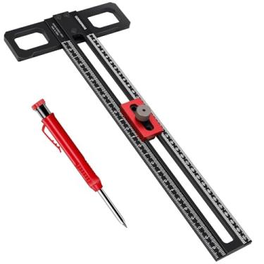 Imagem de GOINGMAKE Régua de linha de marcação para marcenaria com lápis e guia deslizante de precisão, régua quadrada deslizante de liga de alumínio ajustável, régua T de auxílio de desenho de linha de
