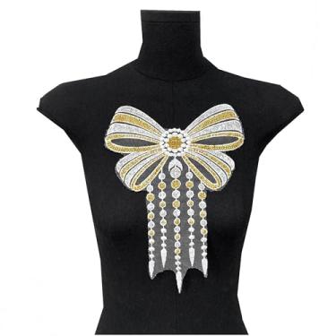 Imagem de Corsage laço dourado borboleta aplique de ombro borlas bordado flores roupas vestido de casamento vestido de noite camisa jeans acessórios de decoração (estilo 1)