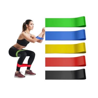 Imagem de Kit 5 Mini Bandas Elásticas Faixas de Resistência para Exercícios Treino em Casa Academia Pilates Yoga Multicolorido