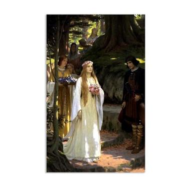 Imagem de Edmund Leighton impressão em tela My Fair Lady por Reproduções de pinturas famosas Edmund Leighton pôster arte de parede para sala de estar quarto decoração de parede 60 x 95 cm (24 x 37 polegadas