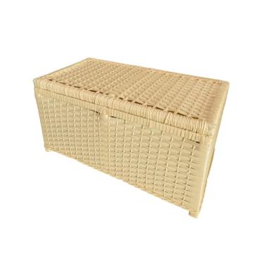 Imagem de Baú Organizador 60x30x30 Fibra Sintética - Cesta para Quarto e Lavanderia com Tampa(Palha)