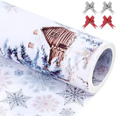 Imagem de EWES Conjunto de papel de embrulho de Natal branco, rolos engraçados, Papai Noel, para crianças, lindos desenhos animados, gnomo grosso, folhas de embrulho para presente, exclusivo, reversível