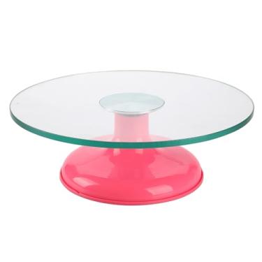 Imagem de Mesa Giratória para Bolo Profissional em Vidro - Com Duplo Rolamento e Base de Silicone Antiderrapante (Boleira Giratória Rosa)