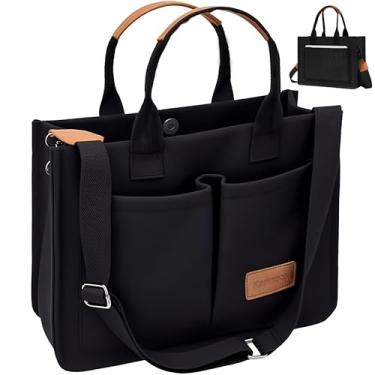 Imagem de Bolsa feminina grande de lona - preta/branca enviada em cor aleatória, bolsa de mão, bolsas de ombro com bolsos para o trabalho, Preto, Large